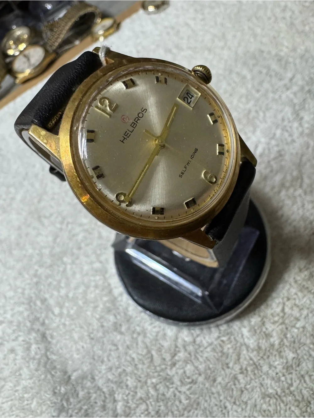 Helbros Gold-Tone Men's Watch with Black Strap - Date Display